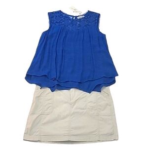 Petite Studio JPR Lace Neck Blouse Sleeveless Boho Hanky Hem Flowy Tank Top NWT